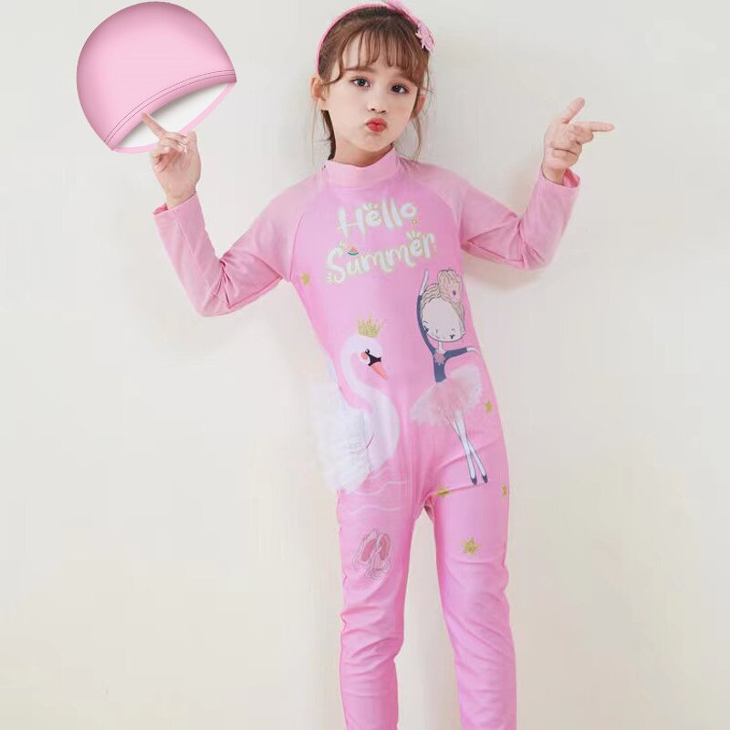 Children's Swimsuit Manufacturer - Long-sleeved Baby Girl Sun Protection Surfing Suit with Hood