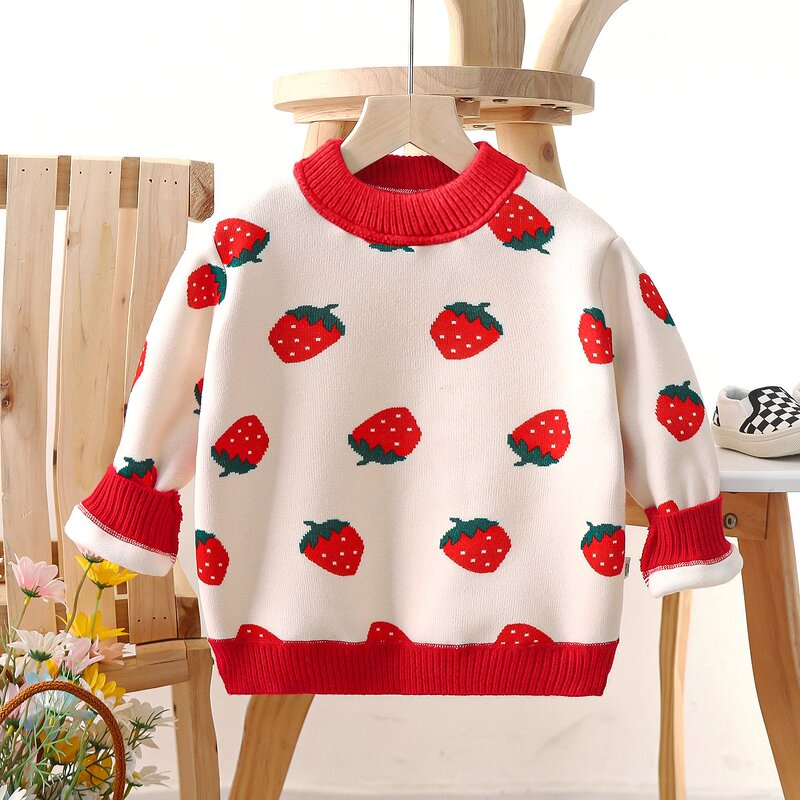 Girls Sweater Manufacturer - 2-10 Years Old Velvet Thickened 2025 Autumn Winter New Style Baby Knitted & OEM