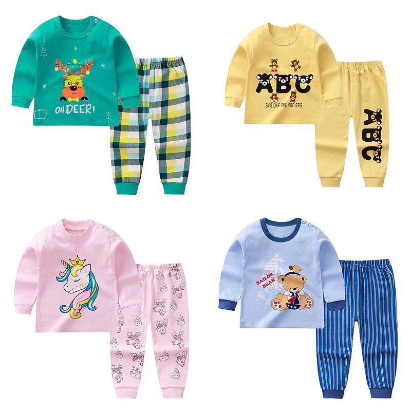 Children's Pajamas Set Manufacturer - Autumn Casual Solid Pattern Breathable Baby Home Clothes with Pants