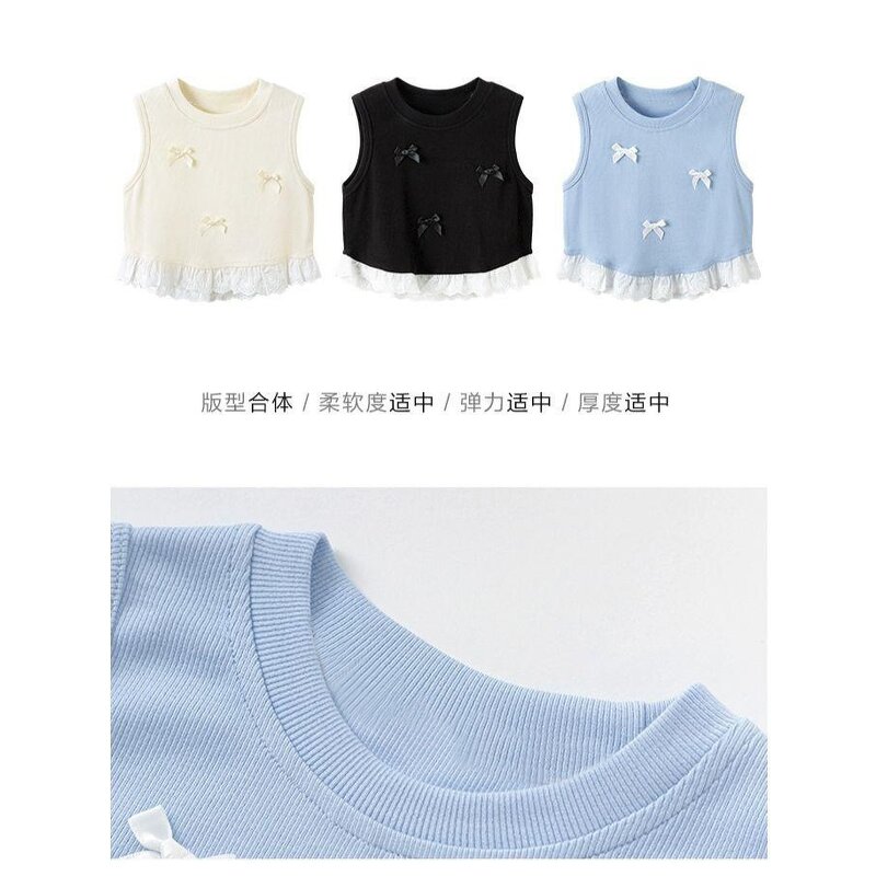 Girls Vest Manufacturer - Hot Sale 0-5 Years Sweet Korean Bow Vest Lace Sleeveless T-shirt
