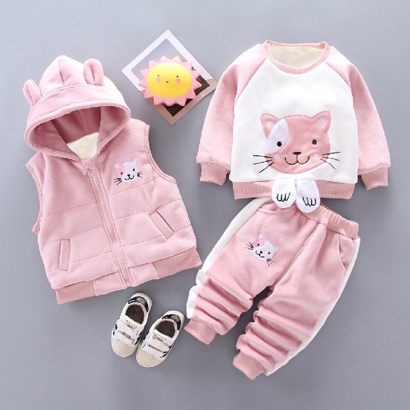Children's Clothing Suit Manufacturer - 2025 Autumn Winter New Baby Plus Velvet 3-piece Girls Winter Clothes Boys Suit