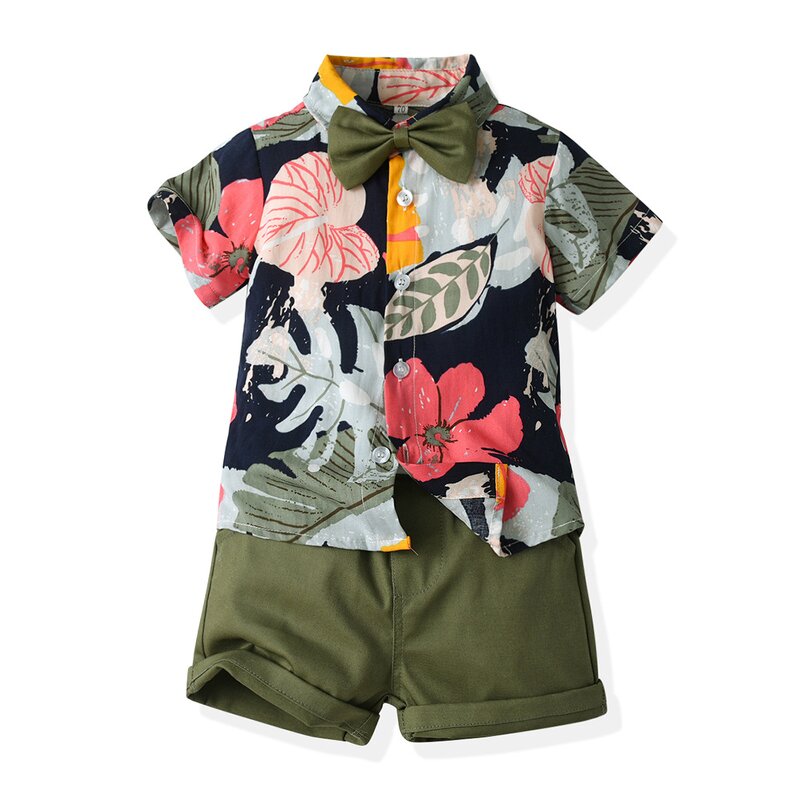 Children's Clothing Set Manufacturer - 2025 Summer Short-sleeved Floral Shirt Boy Shorts Casual 2-piece Hot Sale