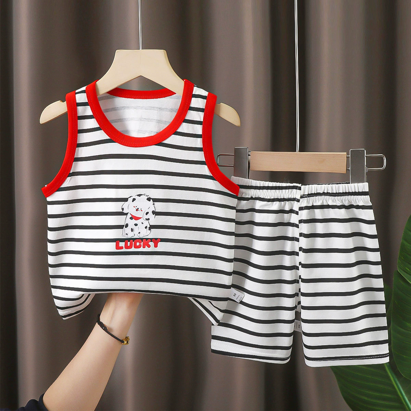 Children's Vest Suit Manufacturer - 2025 Summer New Pure Cotton Boys Girls Thin 2 Pcs Kids Clothing Sets