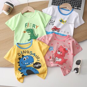 Children's T-shirt Manufacturer - Short-sleeved Pure Cotton Summer 2025 Boy Baby Cartoon Girl Top