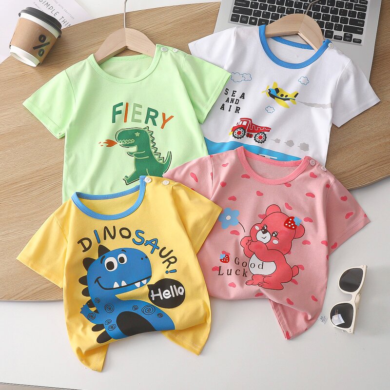 Children's T-shirt Manufacturer - Short-sleeved Pure Cotton Summer 2025 Boy Baby Cartoon Girl Top