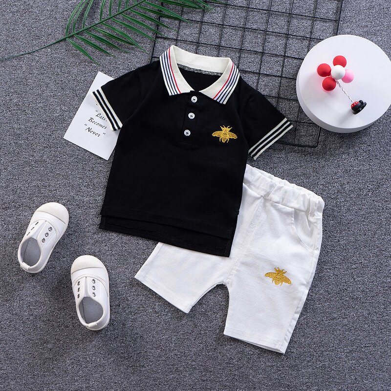 Boy Polo Shirt Set Manufacturer - Summer New Korean Short-sleeved Lapel Two-piece Suit