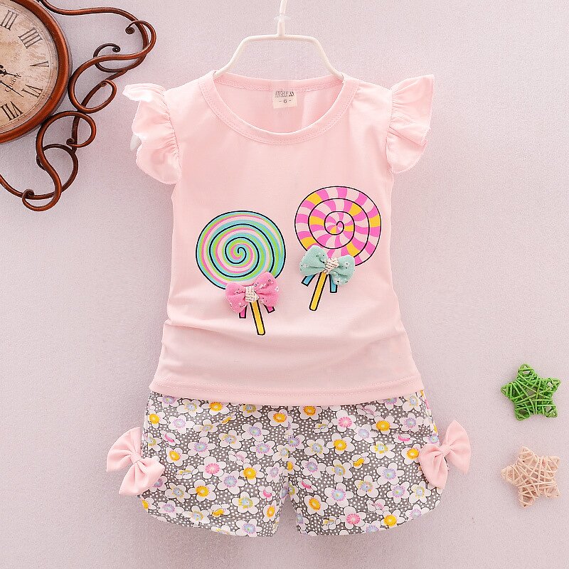 Girls Clothing Set Manufacturer - Hot-selling Summer Girls 0-4 Years Old Lollipop and Nodes Set
