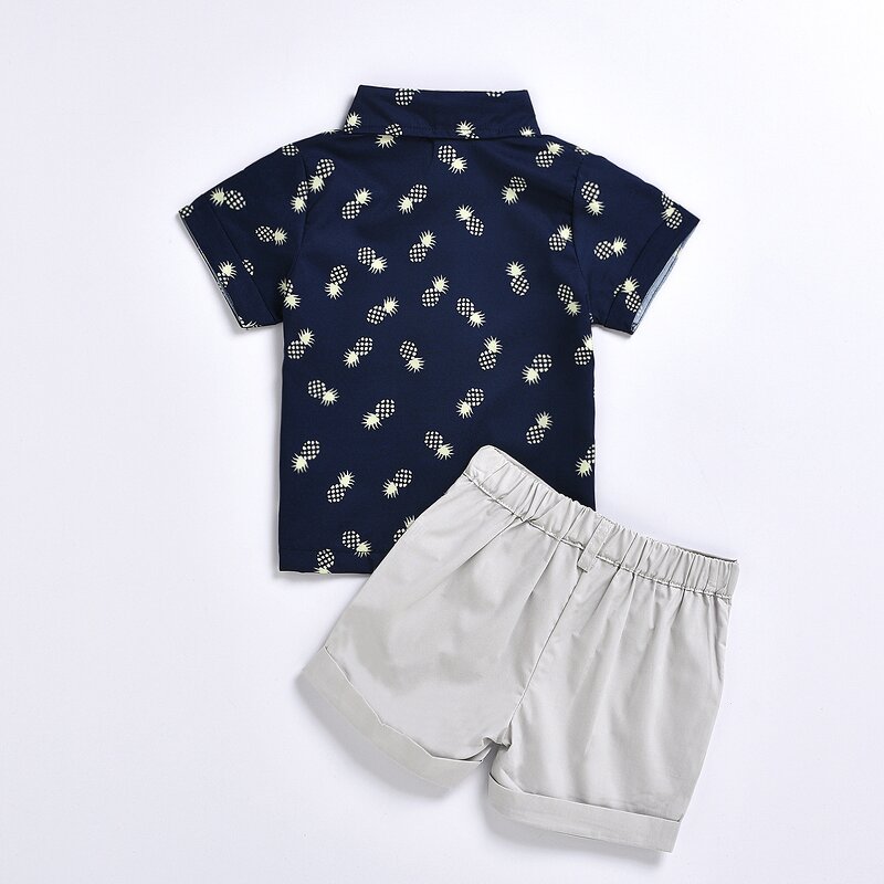 Children's Set Manufacturer - INS Hot-Selling Summer 100% Cotton Pineapple Printed Short-Sleeved Boy Shirt Leopard Pattern