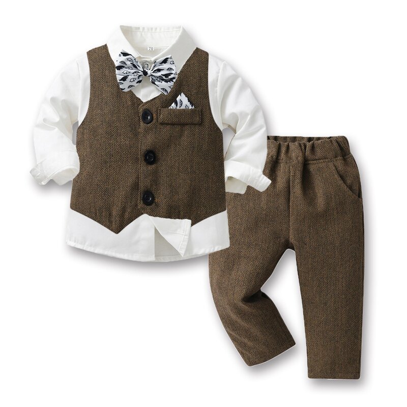 Boys Suit Manufacturer - 25 Spring European American Gentleman Vest Long Sleeve Cotton Cardigan Suit Pants Three-piece