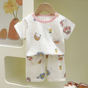 Children's Pajamas Manufacturer - Summer Pure Cotton Baby Short-sleeved Shorts Thin 0-6 Years Boys Girls Home
