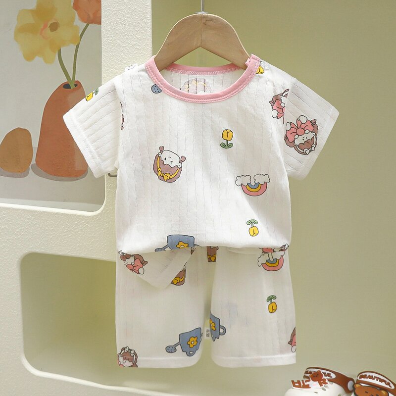 Children's Pajamas Manufacturer - Summer Pure Cotton Baby Short-sleeved Shorts Thin 0-6 Years Boys Girls Home