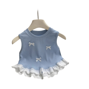 Girls Vest Manufacturer - Hot Sale 0-5 Years Sweet Korean Bow Vest Lace Sleeveless T-shirt