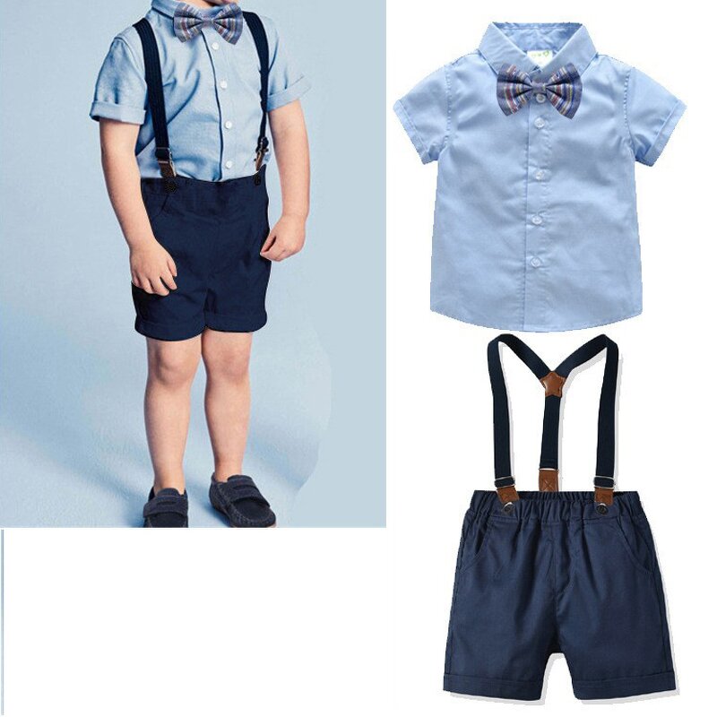 Children's Clothing Suit Manufacturer - 2025 British Gentleman Boys Medium Size Summer Cotton Short-sleeved Overalls Four-piece