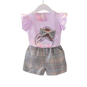 Girls Clothing Set Manufacturer - New Summer Korean Small Medium Girl Pure Cotton Two-piece Set