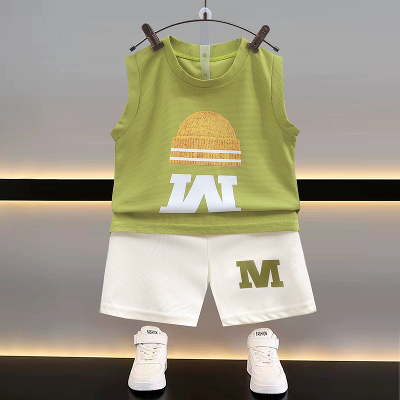 Children's Vest Suit Manufacturer - Summer New 1-8 Years Boys Sleeveless Top Short Korean 2-piece Thin