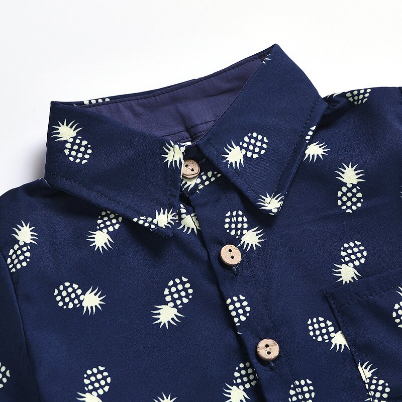 Children's Set Manufacturer - INS Hot-Selling Summer 100% Cotton Pineapple Printed Short-Sleeved Boy Shirt Leopard Pattern