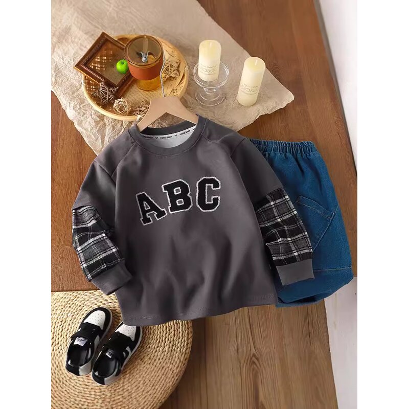 Children's Sweatshirt Manufacturer - 2025 New Stitching Trendy Single Spring Autumn Boys Outerwear Sports Loose Korean