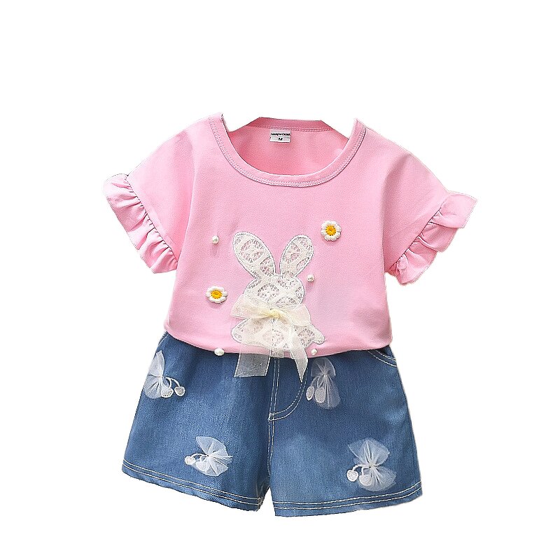 Girls Summer Suit Manufacturer - 2025 New Summer Baby Girl Korean Pure Cotton Small Medium Girls Short-sleeved 2-piece