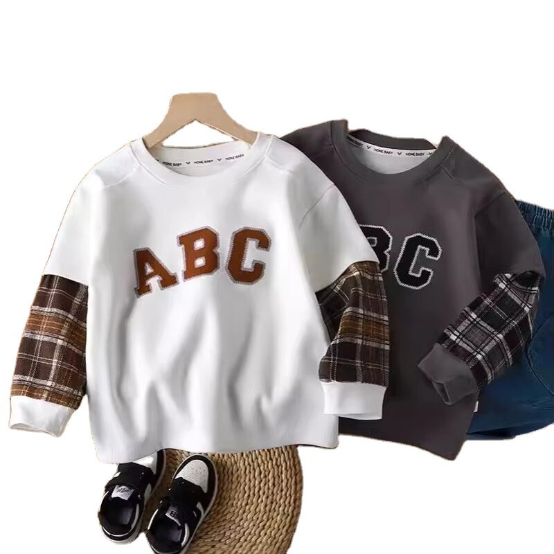 Children's Sweatshirt Manufacturer - 2025 New Stitching Trendy Single Spring Autumn Boys Outerwear Sports Loose Korean