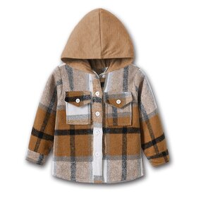 Boys Jacket Manufacturer - Korean 25 Spring New Check Hooded Brushed Long-sleeved Top Trendy Short Cardigan