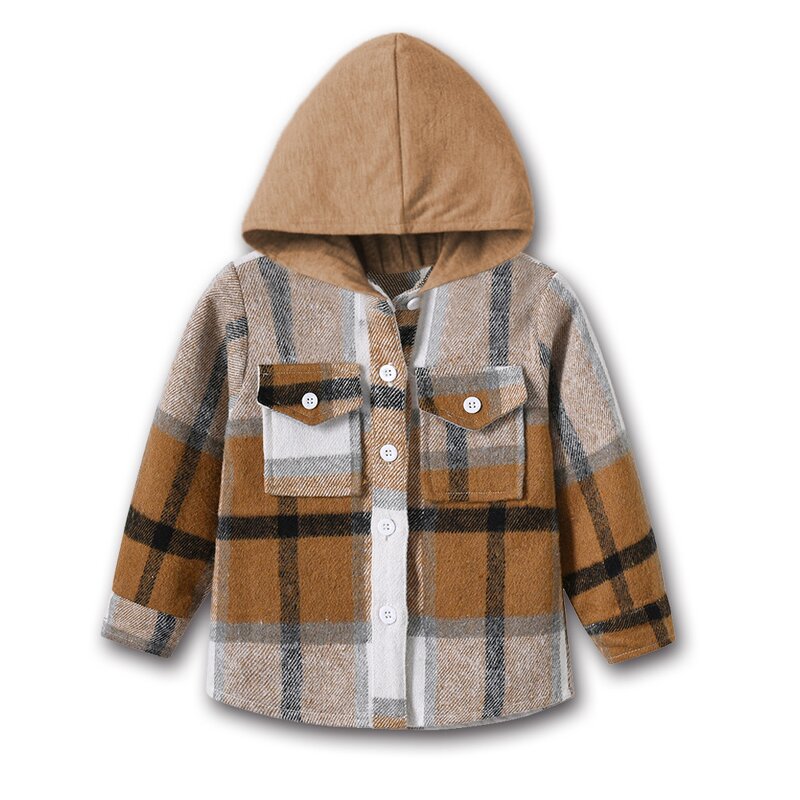 Boys Jacket Manufacturer - Korean 25 Spring New Check Hooded Brushed Long-sleeved Top Trendy Short Cardigan