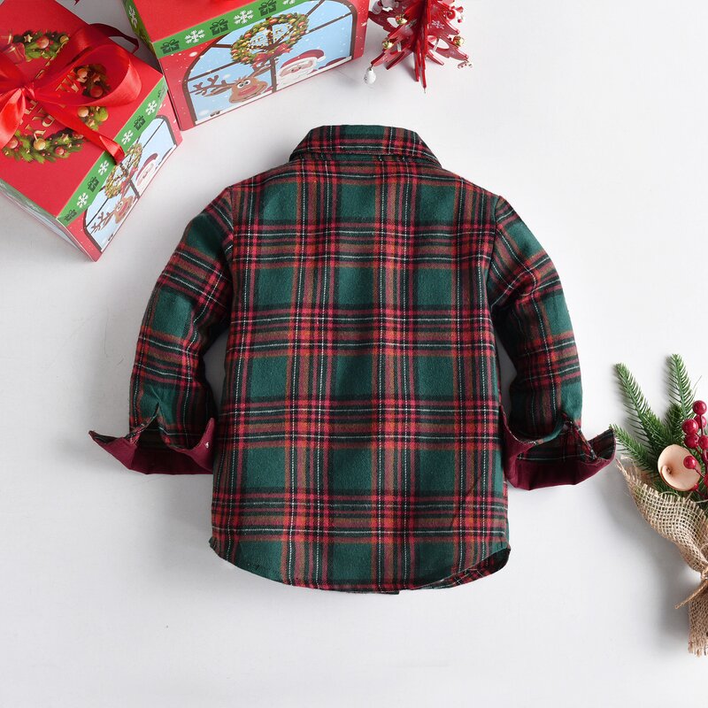 Boys Shirt Suit Manufacturer - 2025 Autumn Winter New Long Sleeve European American Christmas Plaid Shirt Bib Pants Casual