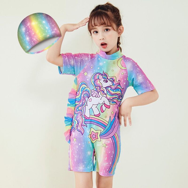 Children's Swimsuit Manufacturer - Cartoon Cute Connecting Girls Short-sleeved Shorts