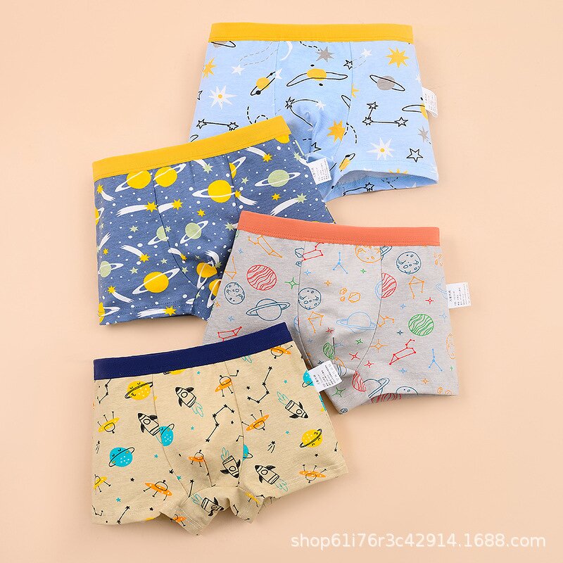 Children's Underwear Manufacturer - 2025 New Pure Cotton Boy Cartoon Print Four-corner 4 Pieces