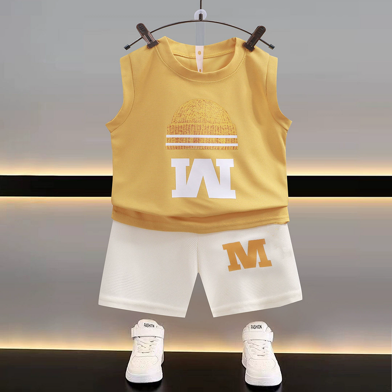 Children's Vest Suit Manufacturer - Summer New 1-8 Years Boys Sleeveless Top Short Korean 2-piece Thin