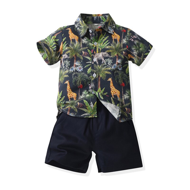 Children's Clothing Set Manufacturer - Summer Short-sleeved Floral Shirt Boy Shorts Casual Two-piece Multi-color Beach Clothes