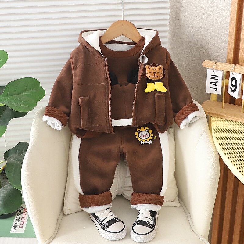 Children's Clothing Suit Manufacturer - 2025 Autumn Winter New Baby Plus Velvet 3-piece Girls Winter Clothes Boys Suit