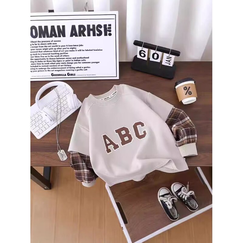 Children's Sweatshirt Manufacturer - 2025 New Stitching Trendy Single Spring Autumn Boys Outerwear Sports Loose Korean