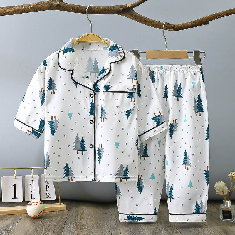 Children's Home Clothes Set Manufacturer - 2025 Summer Lapel Pajamas Thin Boys Girls Air Conditioning Clothes Factory