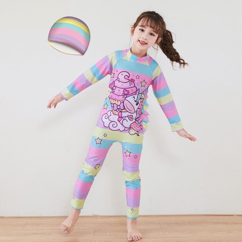 Children's Swimsuit Manufacturer - Long-sleeved Baby Girl Sun Protection Surfing Suit with Hood
