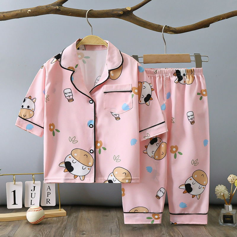 Children's Home Clothes Set Manufacturer - 2025 Summer Lapel Pajamas Thin Boys Girls Air Conditioning Clothes Factory