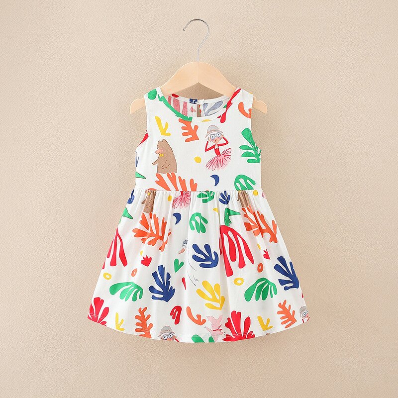 Girls Dress Manufacturer - All Cotton A-line Spring Summer Small Nursing Sleeveless Children Cartoon