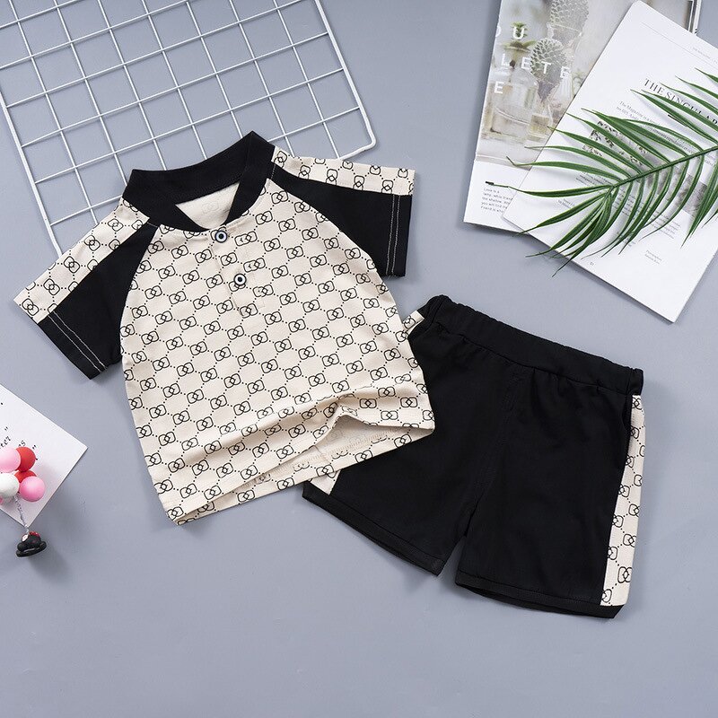 Children's Clothing Set Manufacturer - 2023 Summer Alphabet Full Cotton Comfortable Casual Short-sleeved Set