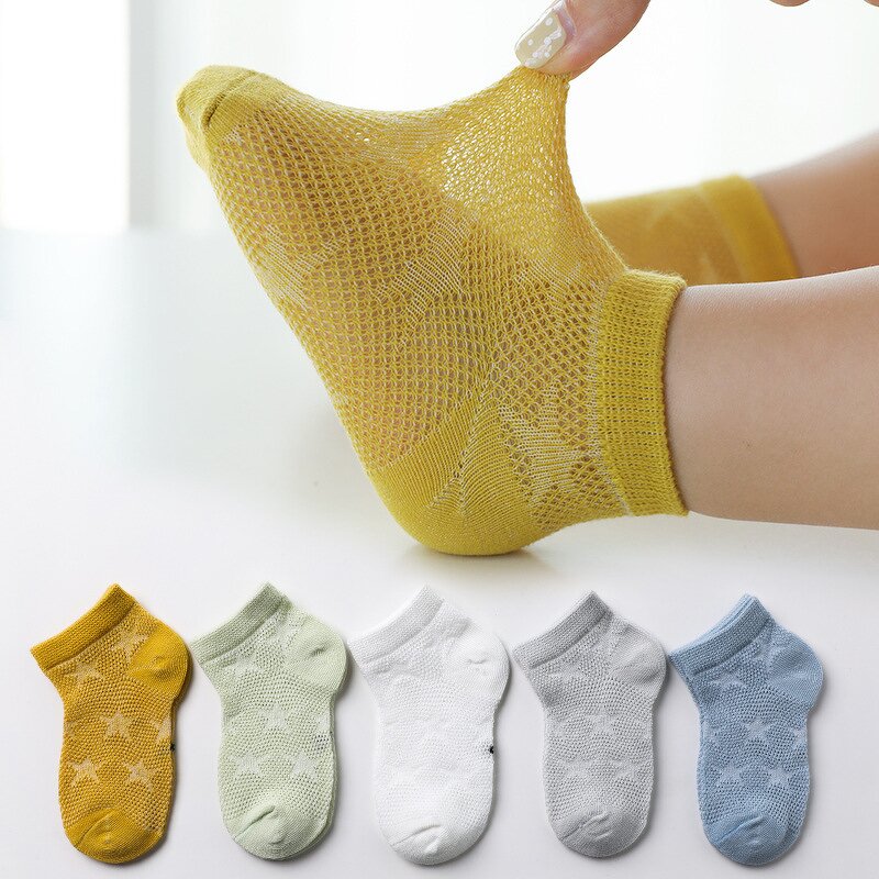 Children's Socks Manufacturer - 5 Pairs Set Summer Thin Mesh Boat Card Silk for Boys Girls