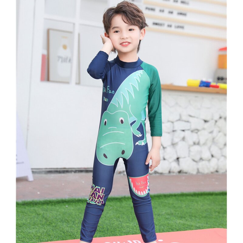 Children's Swimwear Manufacturer - 2-11 Years Old Cartoon Long-sleeved 1-piece Beachwear Surfing Suit