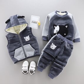 Children's Clothing Suit Manufacturer - 2025 Autumn Winter New Baby Plus Velvet 3-piece Girls Winter Clothes Boys Suit
