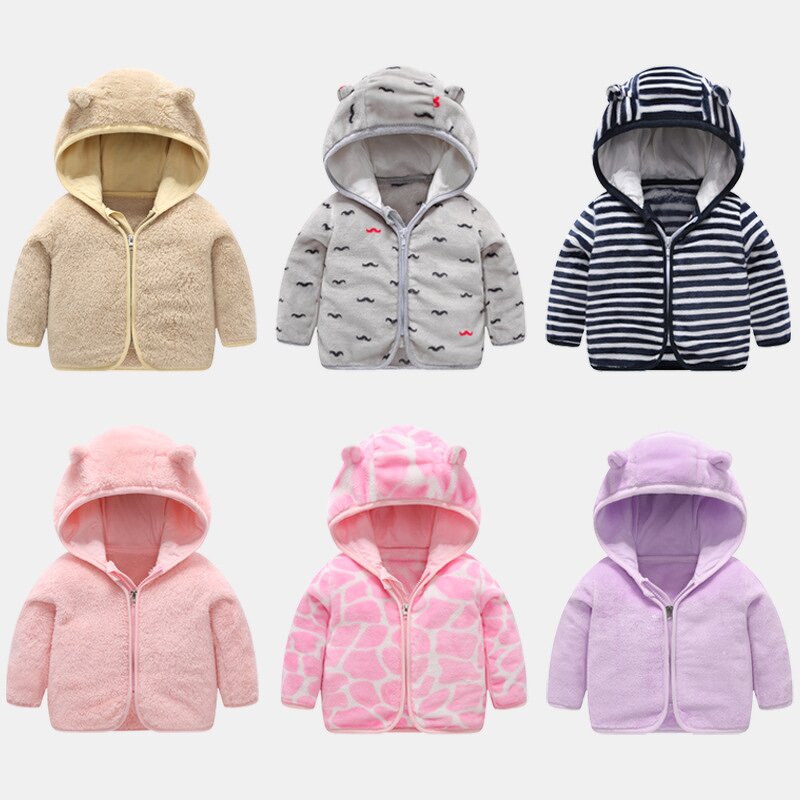 Baby Jacket Manufacturer - Autumn Spring New Coral Velvet Hooded Tops Boys Girls Thicker Warmer Zipper for Winter