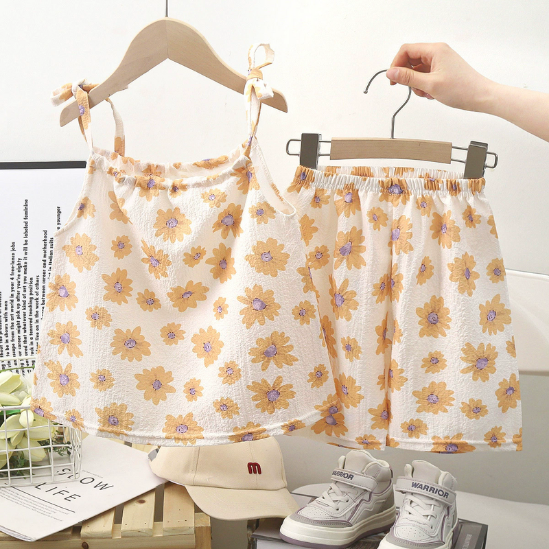 Girls Skirt Suit Manufacturer - 2025 Summer New Style Suspender Baby Vest Korean Pants Floral