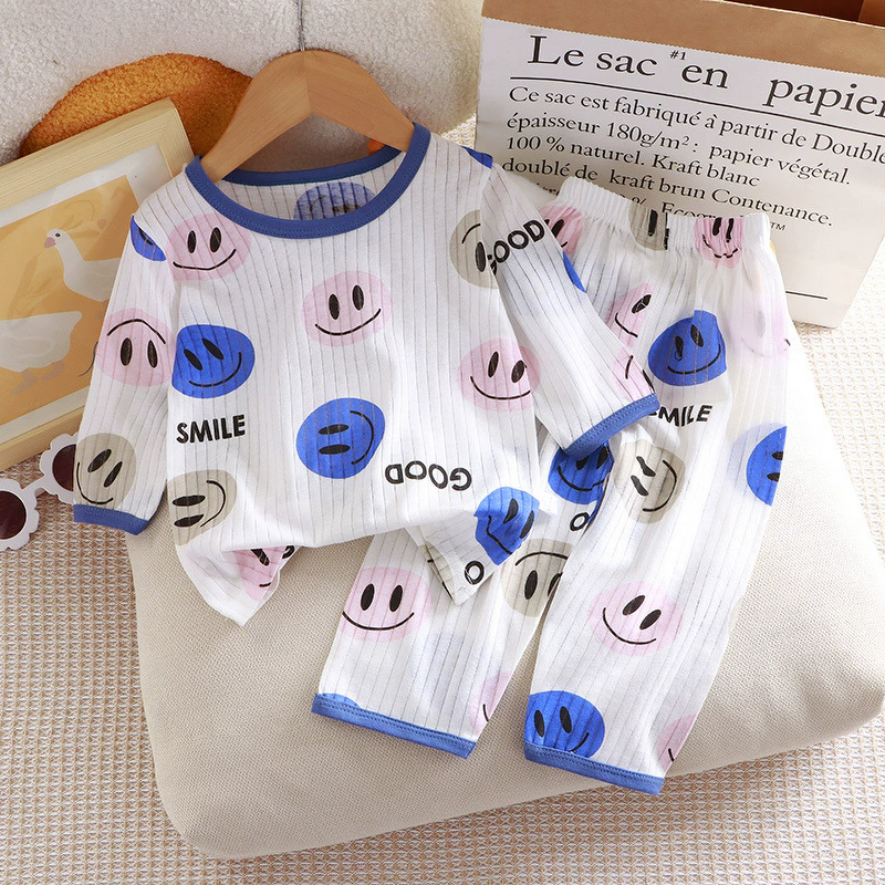 Children's Home Clothes Set Manufacturer - 25 Summer Cotton Boys Girls Thin Three-quarter Sleeve Pajamas 2-piece Air Conditioning