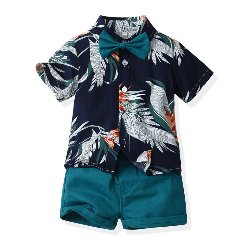 Children's Clothing Set Manufacturer - 2025 Summer Short-sleeved Floral Shirt Boy Shorts Casual 2-piece Hot Sale