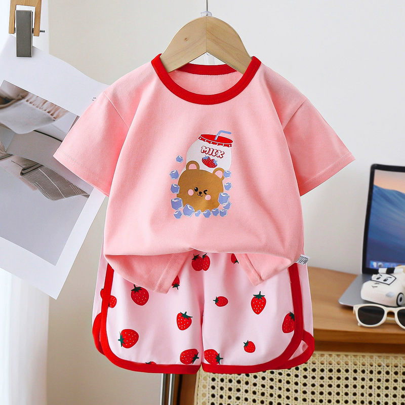 Children's Short-sleeved Shorts Suit Manufacturer - 1-5 Years Pure Cotton Summer New Boys Korean T-shirt Girls