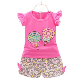 Baby Girls Dress Suit Manufacturer - Floral Patterned Summer Dress and Bowknot Suit 0-4 Years with Lollipops