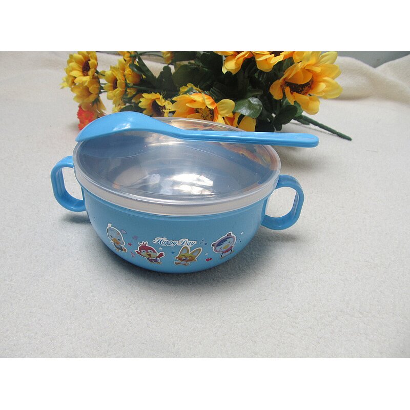 Children's Tableware Manufacturer - Two-piece Cartoon Insulation Dinner Plate with Handle Stainless Steel Bowl