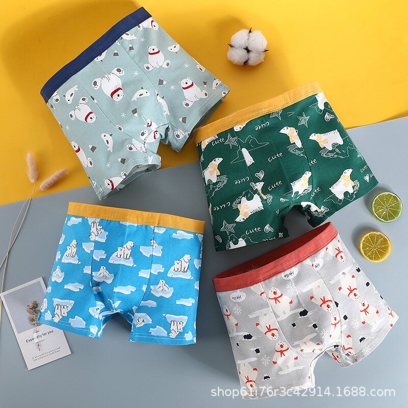 Children's Underwear Manufacturer - 2025 New Pure Cotton Boy Cartoon Print Four-corner 4 Pieces