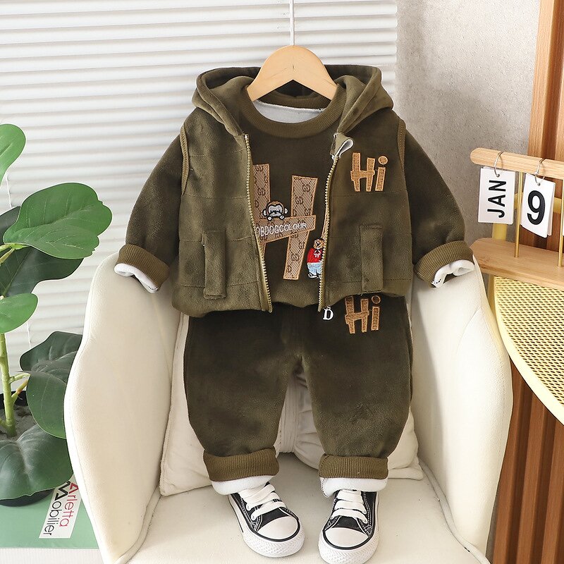 Children's Clothing Suit Manufacturer - 2025 Autumn Winter New Baby Plus Velvet 3-piece Girls Winter Clothes Boys Suit