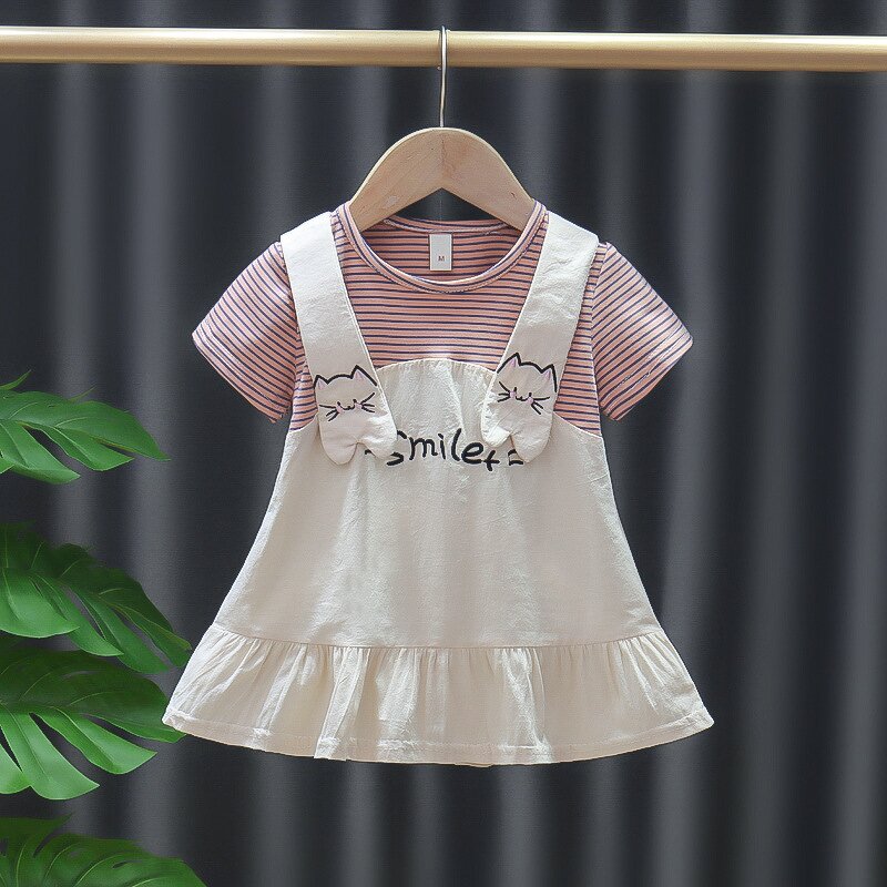 Girl Dress Manufacturer - New Summer New Cotton Thin Western Stripes Skirt